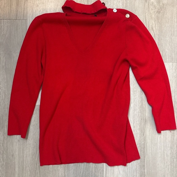 Lauren Ralph Lauren Red V-Neck Sweater with Button Detail – Size L BIN1005 - Picture 1 of 3